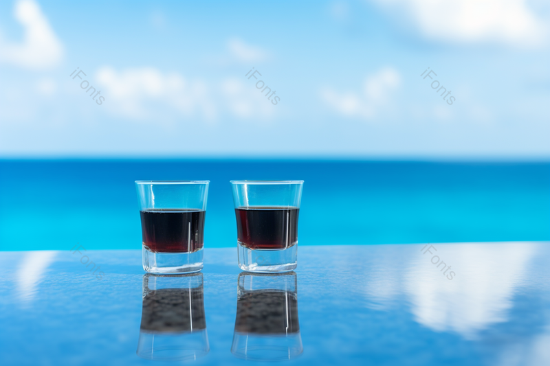 蓝色的天空下海边夏天清凉的饮品度假摄影图,高清,摄影图,摄影图片,图片大全,摄影图免费下载
